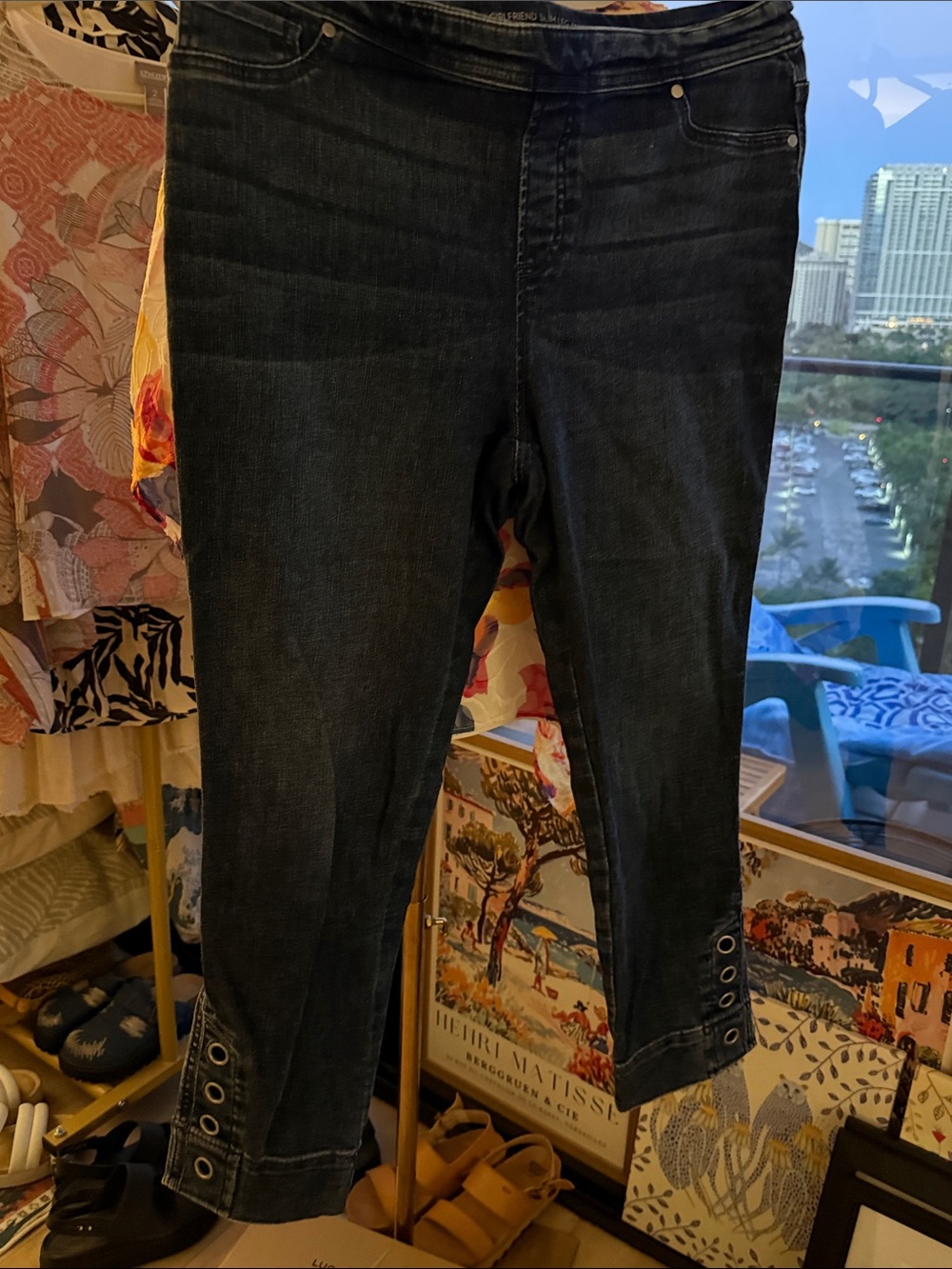 Chico's Dark Indigo Ankle Crop Jeans with Grommet Cuff